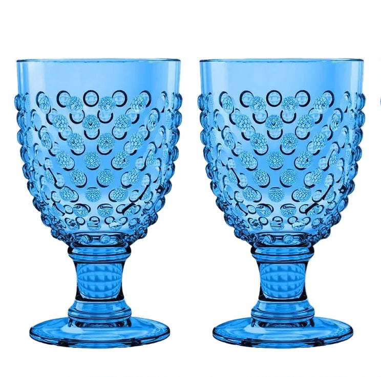 Blue Hobnail Acrylic Goblet - Set of 2