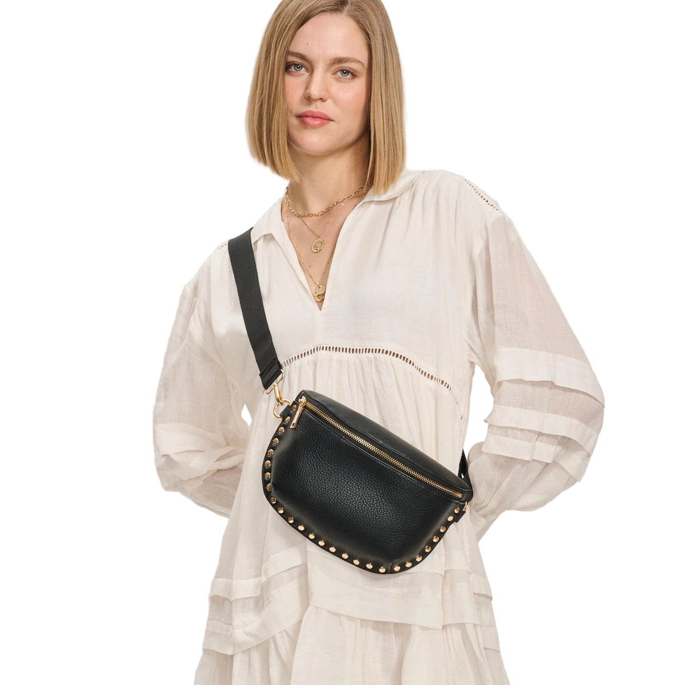 Black and Gold Studded Belt Bag