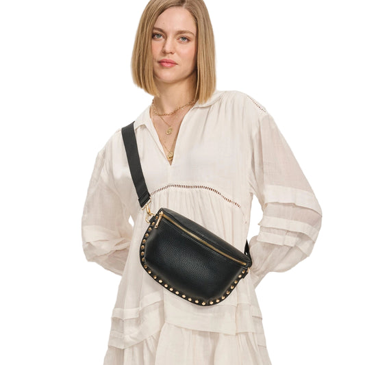Black and Gold Studded Belt Bag