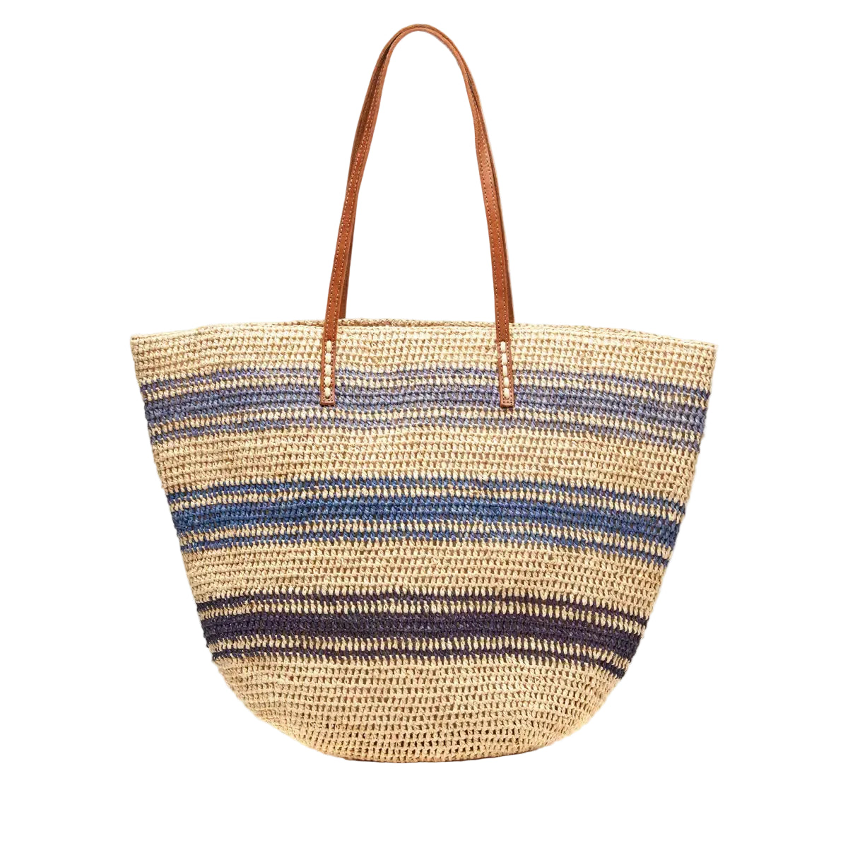 Raffia Tote with Blue Gradient Stripes