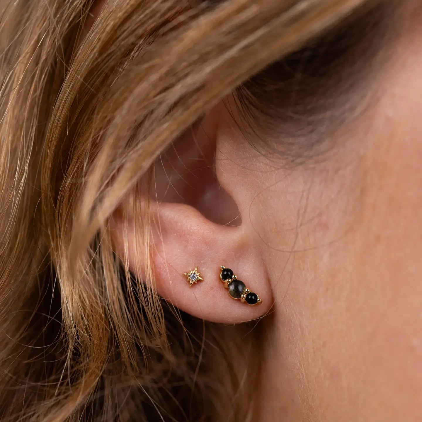 Crescent Studs - Black Tourmaline