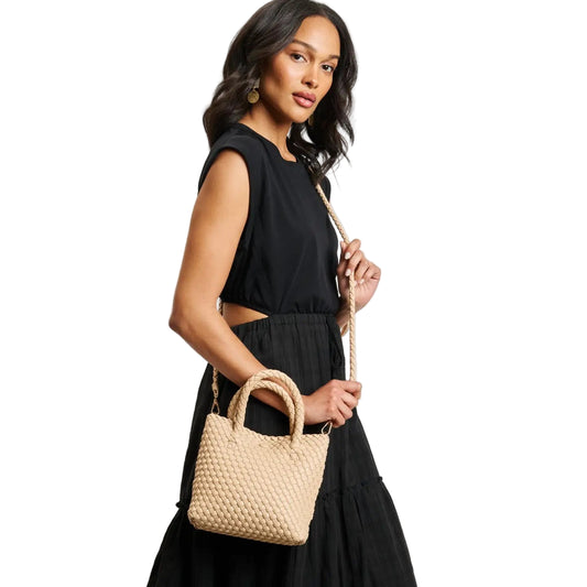 Beige Woven Crossbody Bag