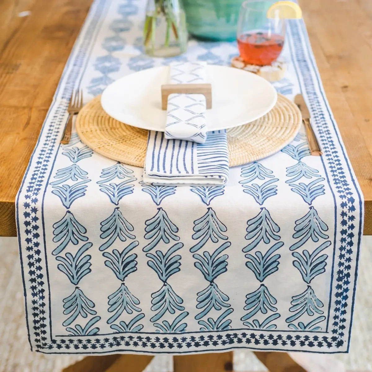 Blue and Navy Table Runner- 18 x 120"