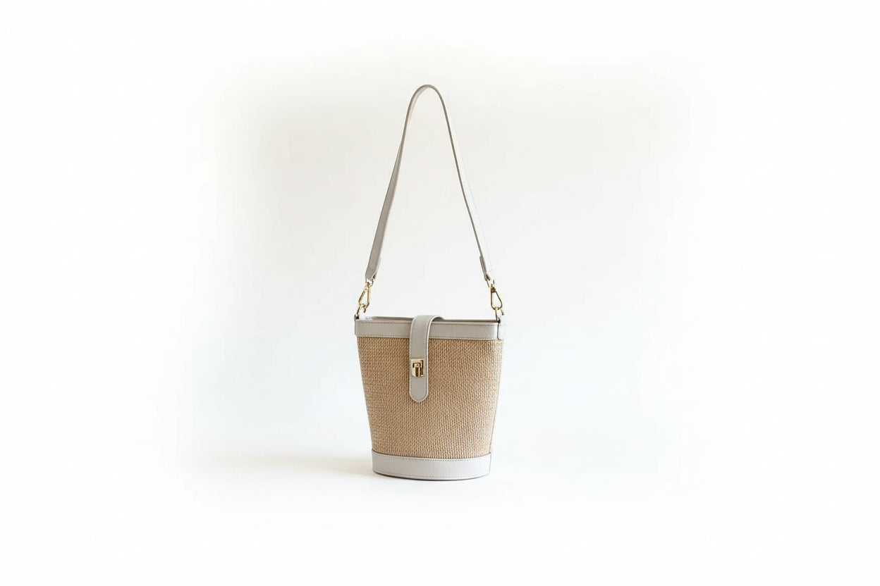 Raffia Bucket Bag- White