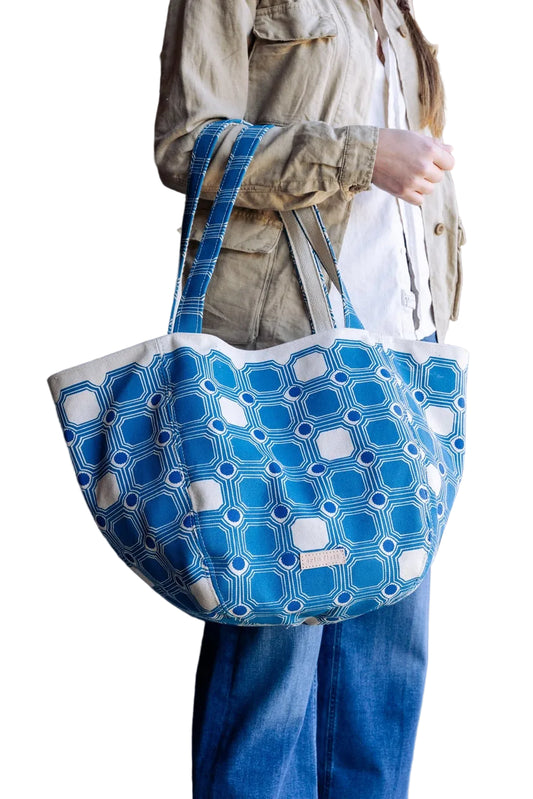 Vintage Tile Tote - Blue
