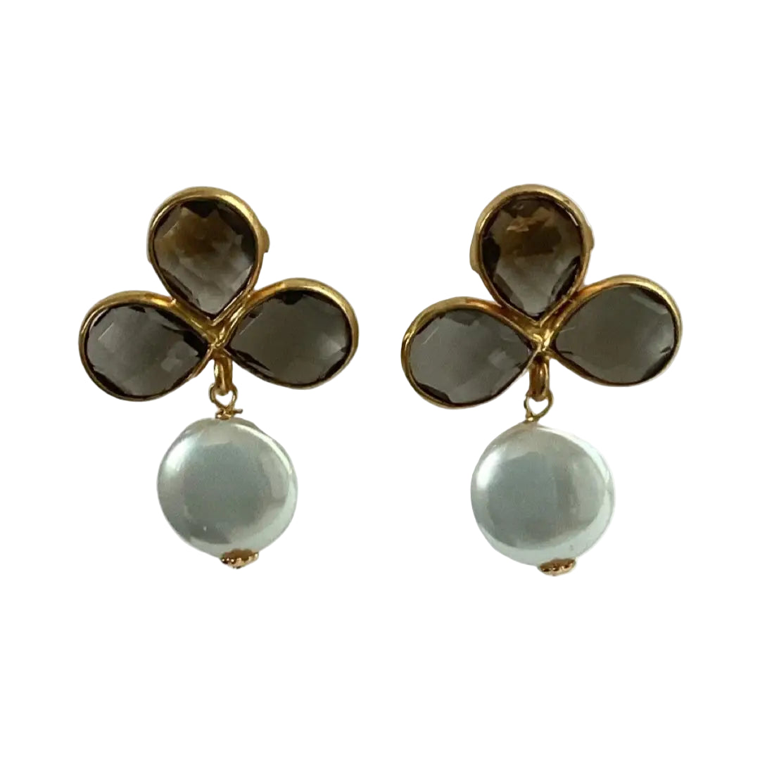 Smokey Quartz Pearl Drop Earrings