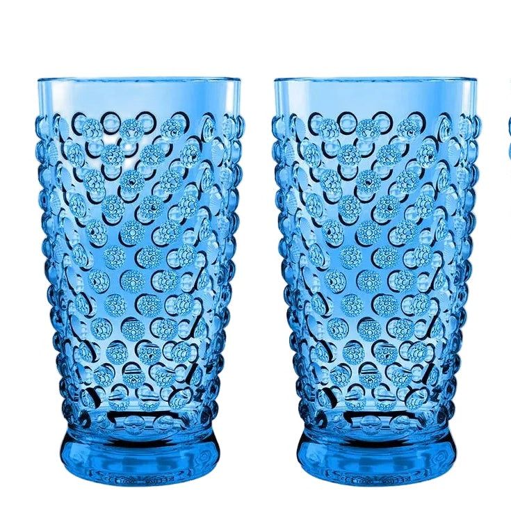Blue Hobnail Tall Acrylic Glasses - Set of 2