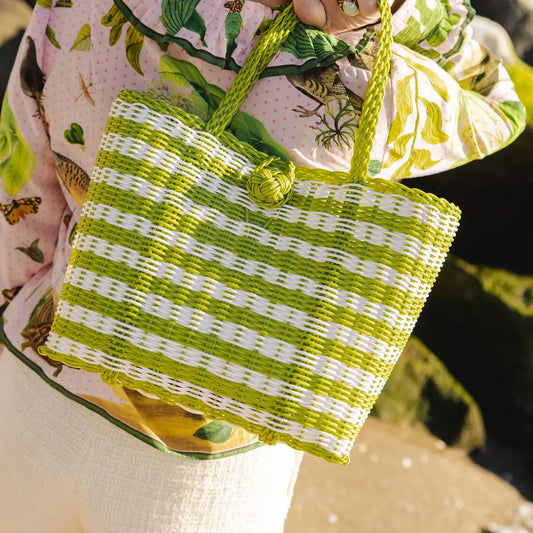 Green and White Stripe Bag- XS