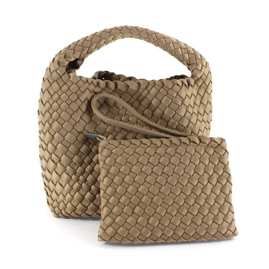 Woven Hobo Crossbody Bag- Khaki