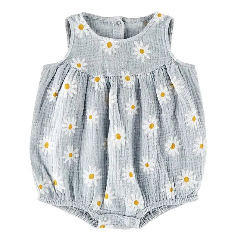 Sleeveless Romper- Blue Daisies