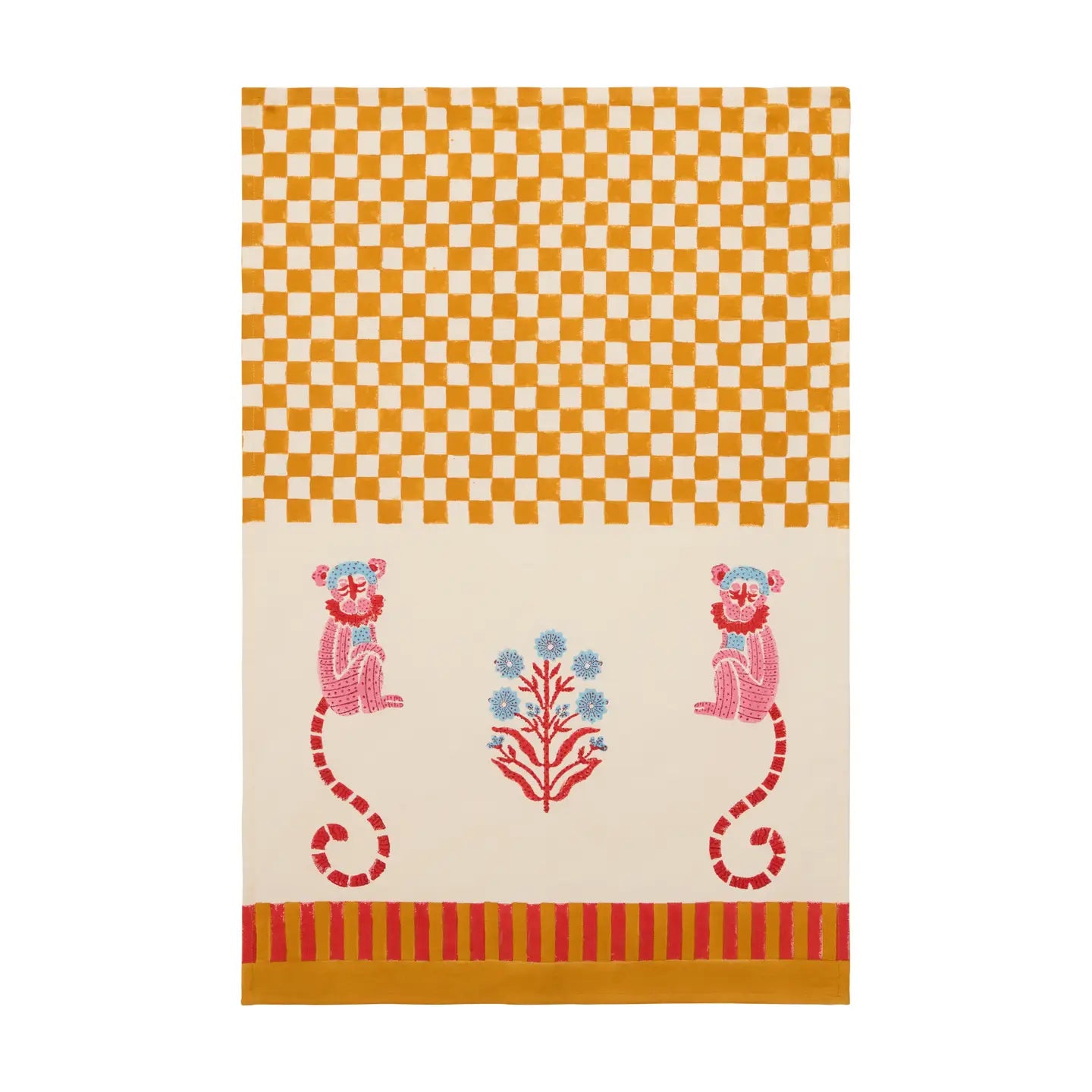 Mustard and Pink Monkey Tea Towel- Set of 2
