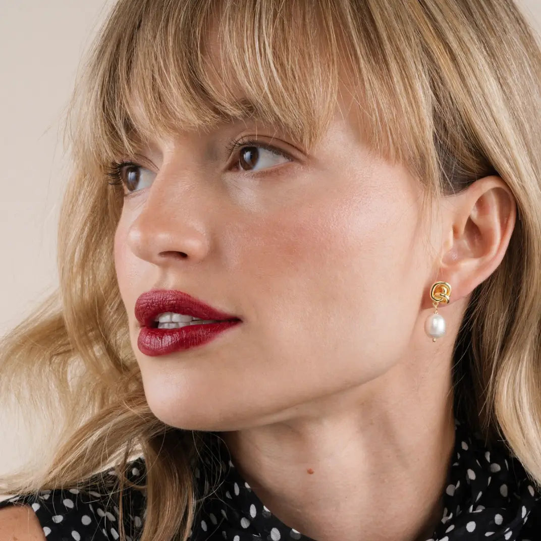 Pearl Knot Gold Earrings