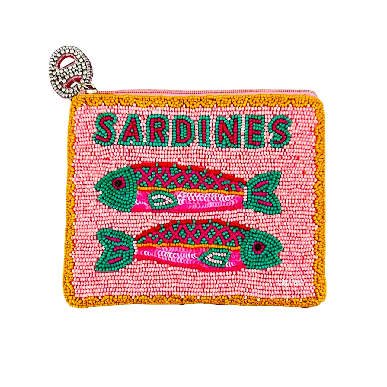 Beaded Sardines Coin Purse- Pink & Yellow