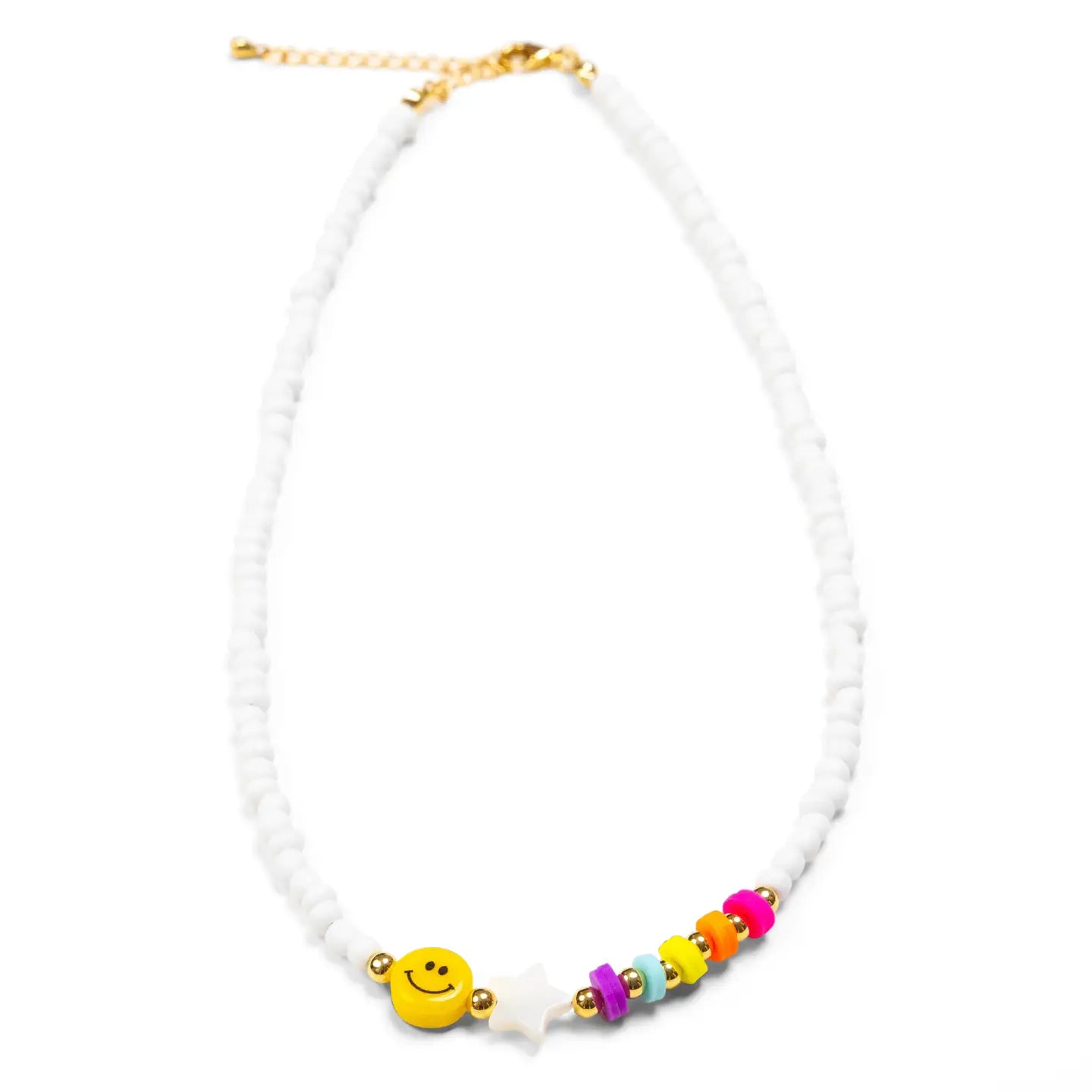White Beaded Necklace with Smiley