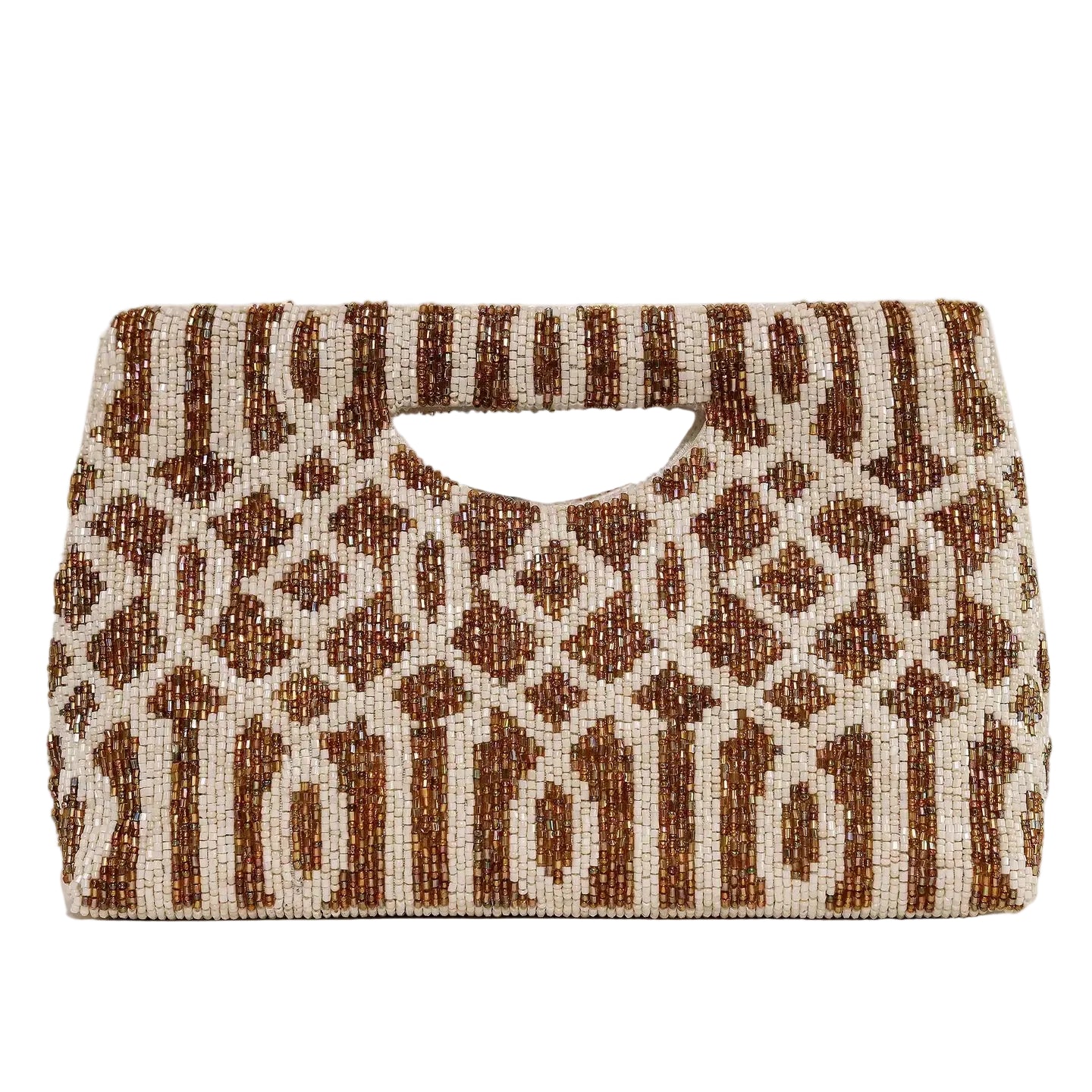 Gold and Ivory Geometric Beaded Clutch