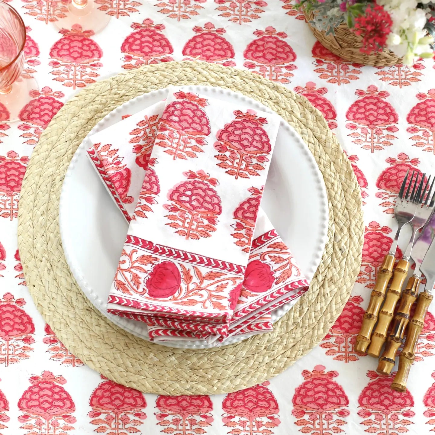 Pink and White Napkin Set- Set of 4