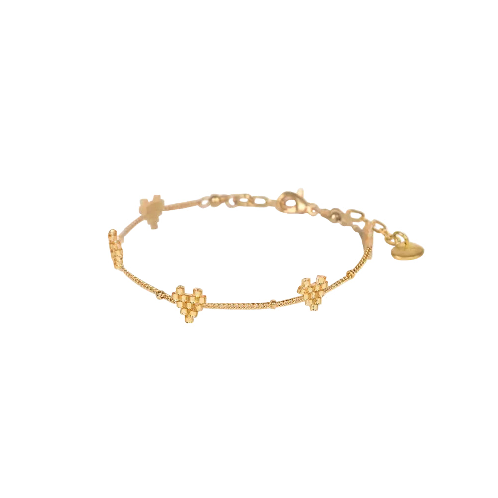 Beaded Heart Chain Bracelet - Gold