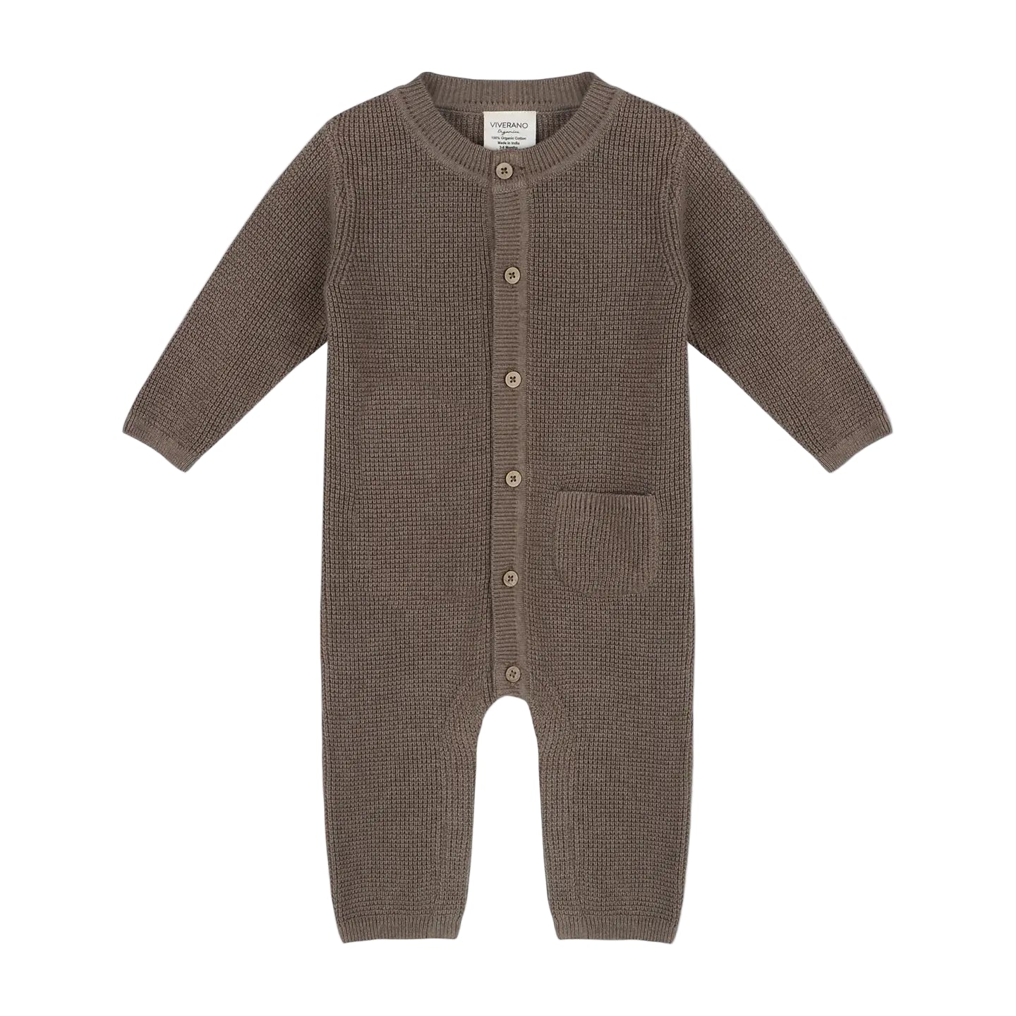 Pocket & Button Chunky Jumpsuit- Cocoa Heather