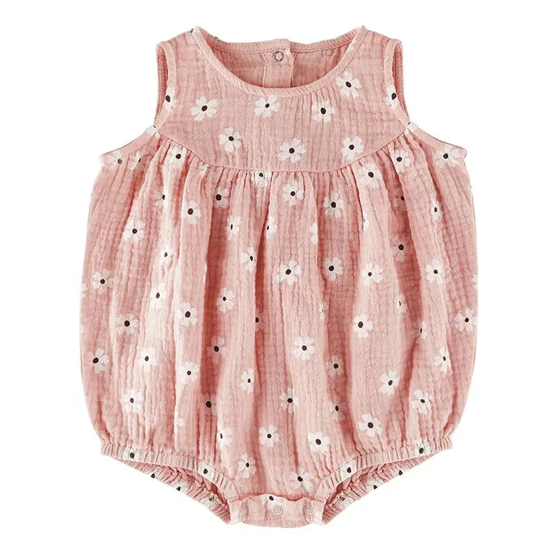 Sleeveless Romper- Pink Daisies