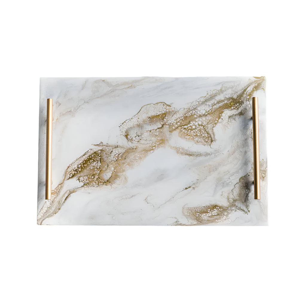 Resin Serving Tray with Handles- Gold Quartz