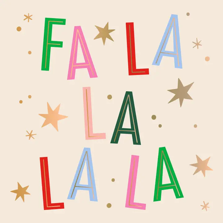 FA LA LA LA LA Cocktail Napkins with Gold Foil- Cream