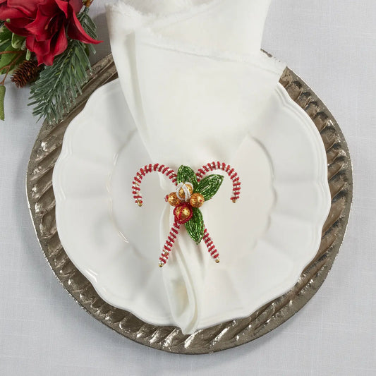 Red and Green Beaded Candy Cane Napkin Ring Set