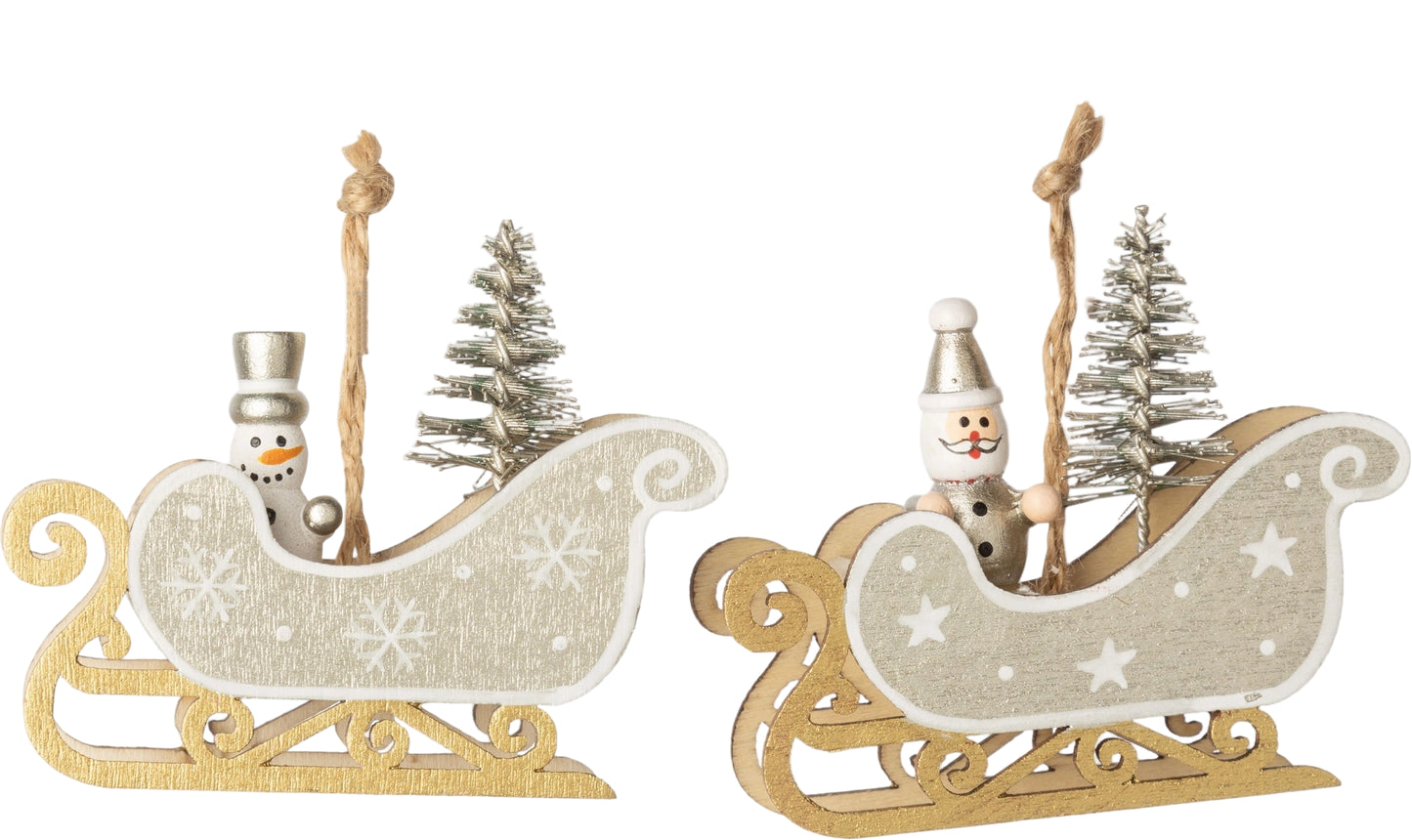 Assorted Mini Sleigh Ornament with Santa