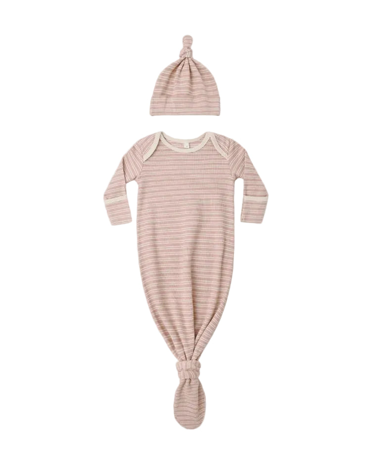 Knotted Baby Gown and Hat Set - Dusty Rose