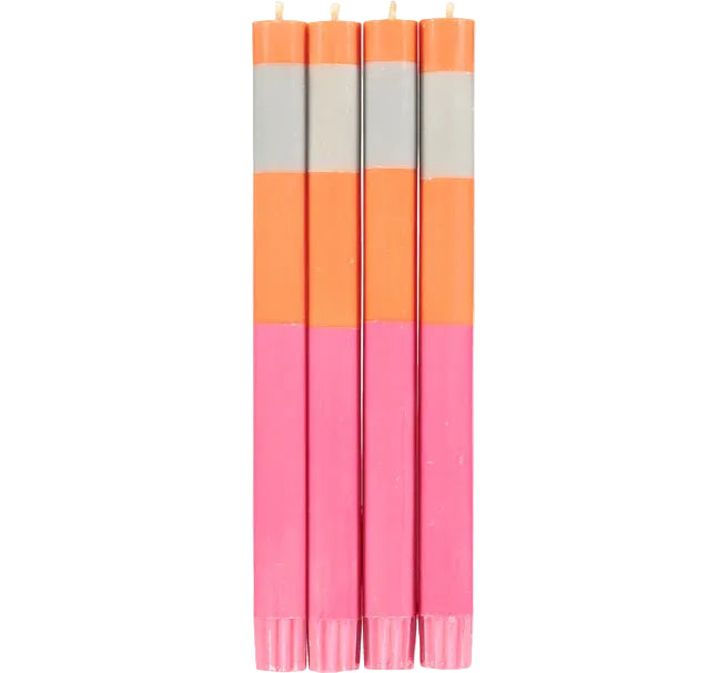 Striped Orange, Grey and Pink Candlesticks