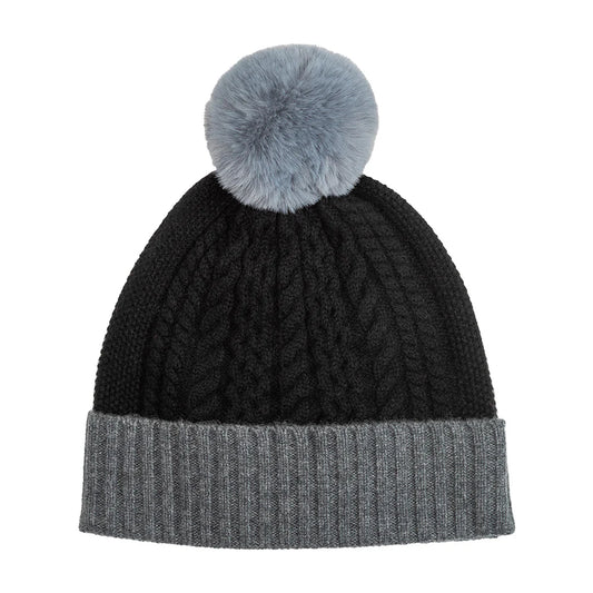 Color Block Pom Beanie- Black