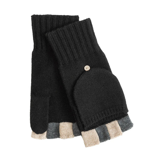 Colorblock Pop-Top Mittens- Black