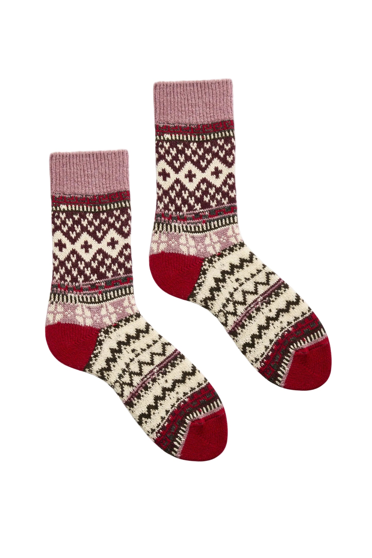 Fairisle Wool Cashmere Socks - Red