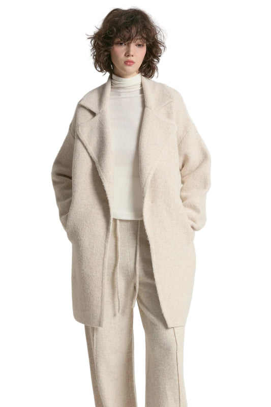 Textured Knit Coat- Beige