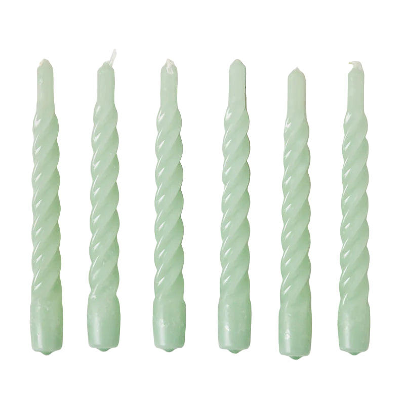 Set of 6 Twisted Tapers- Light Green