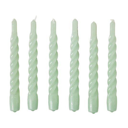 Set of 6 Twisted Tapers- Light Green