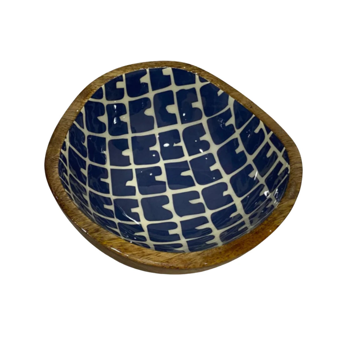 Small Mango Wood Bowl - Navy Cream
