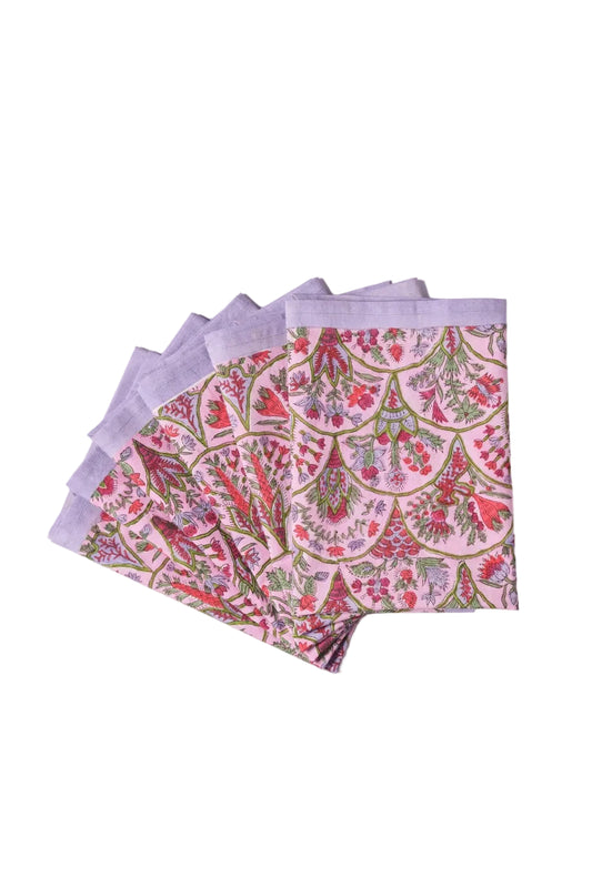 Pink Block Printed Napkins- Set of 4