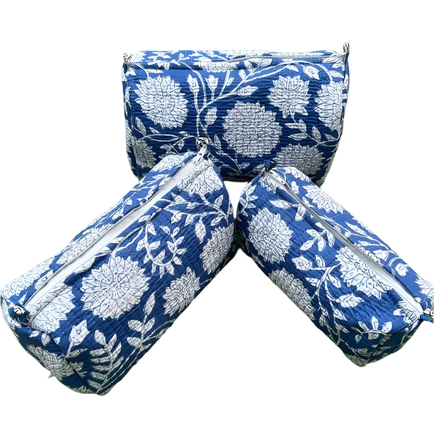 Navy Blue Floral Cosmetic Bag