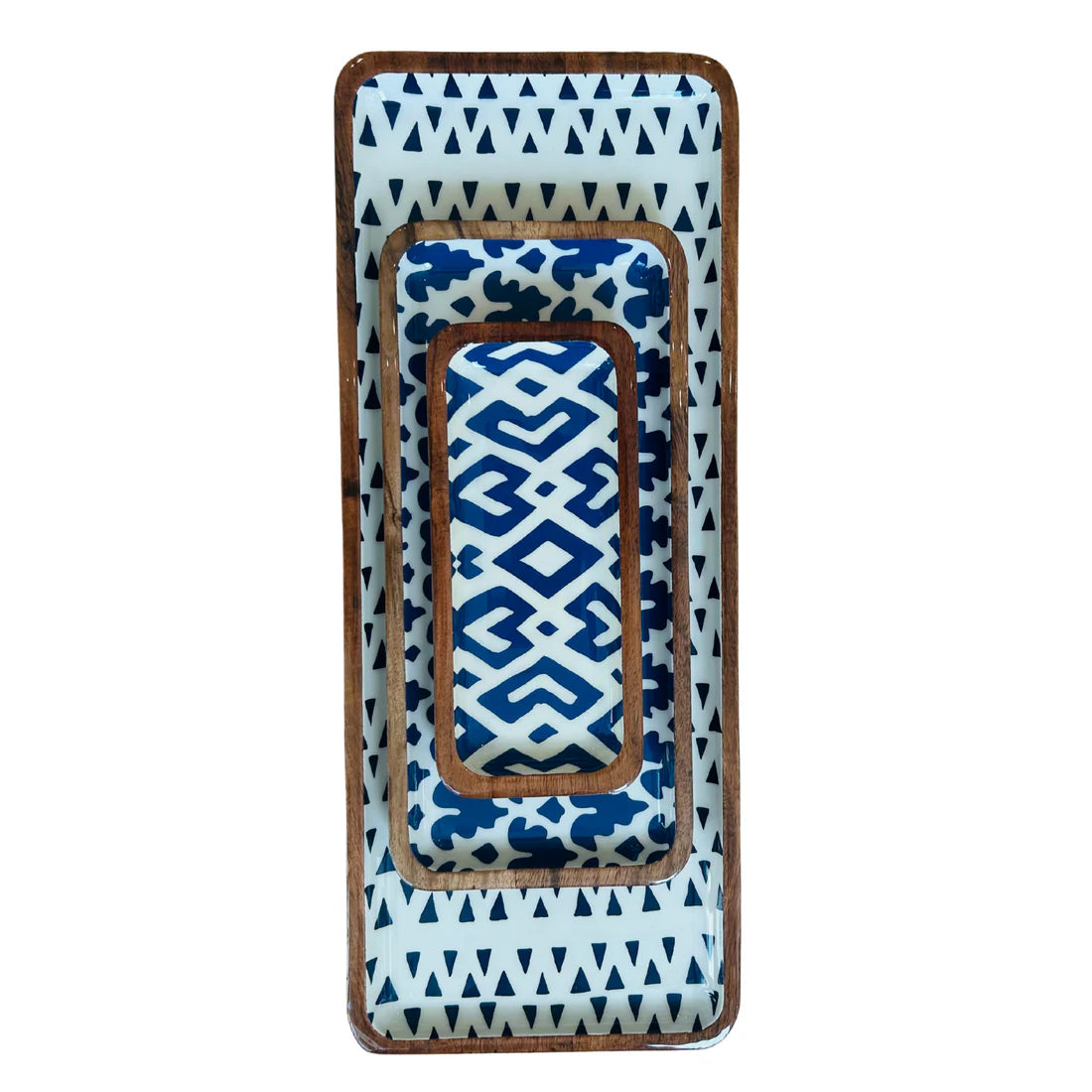 Navy Cream Patterned Tray Set