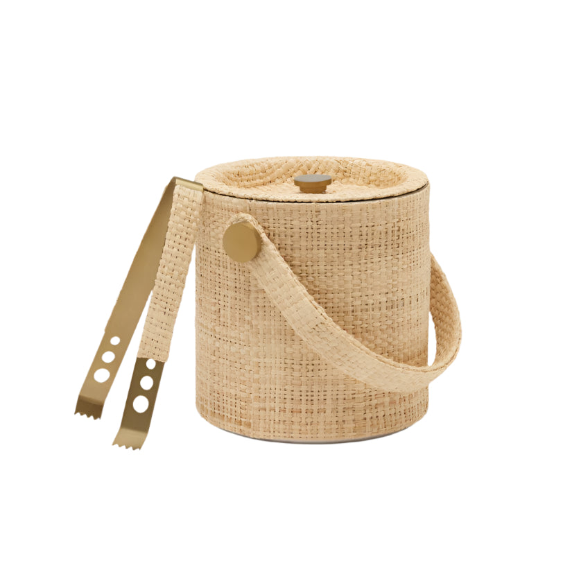 Raffia Ice Bucket with Tongs