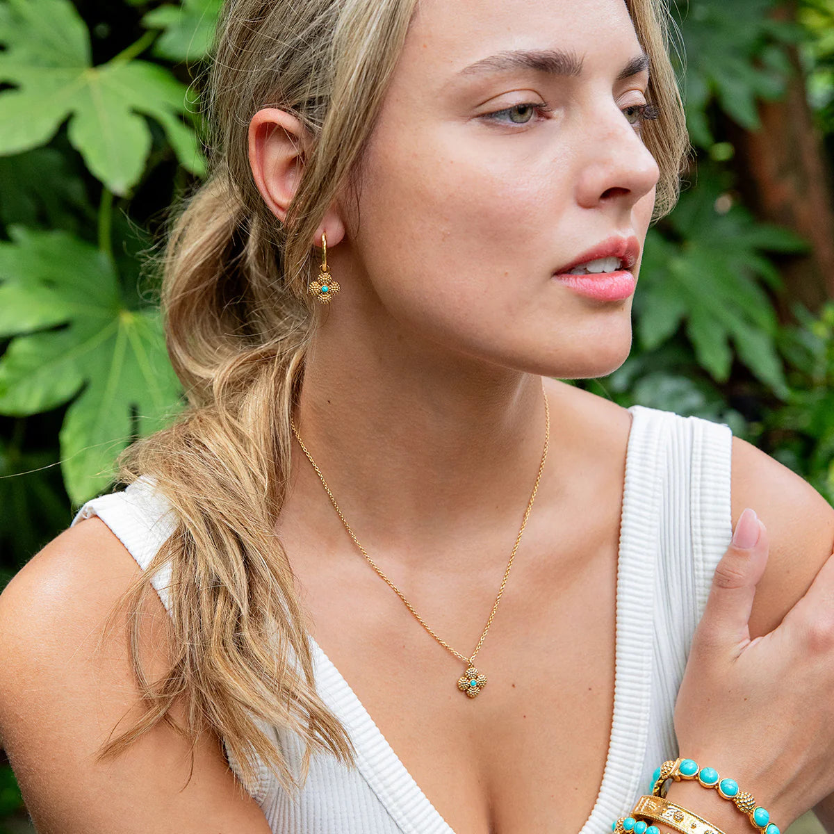 Double Sided Clover Necklace- Turquoise