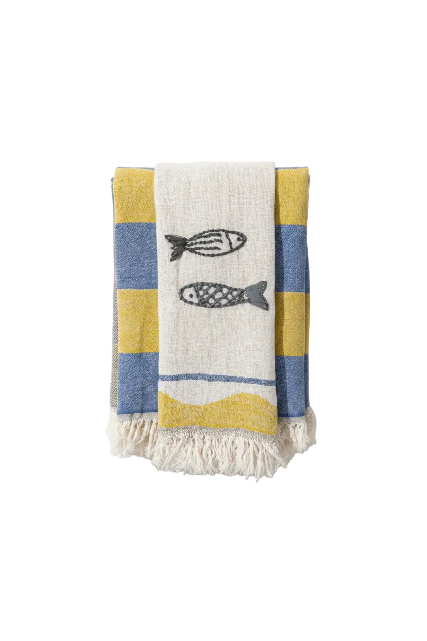 Hand Stitched Sardine Tea Towel Set