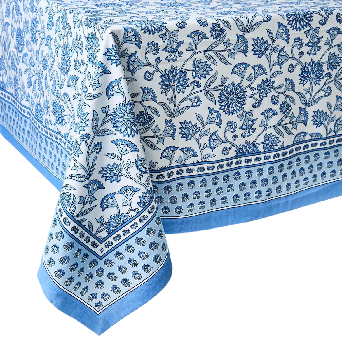 Blue and White Block Printed Table Cloth