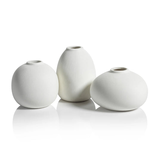 Set of 3 White Bud Vases