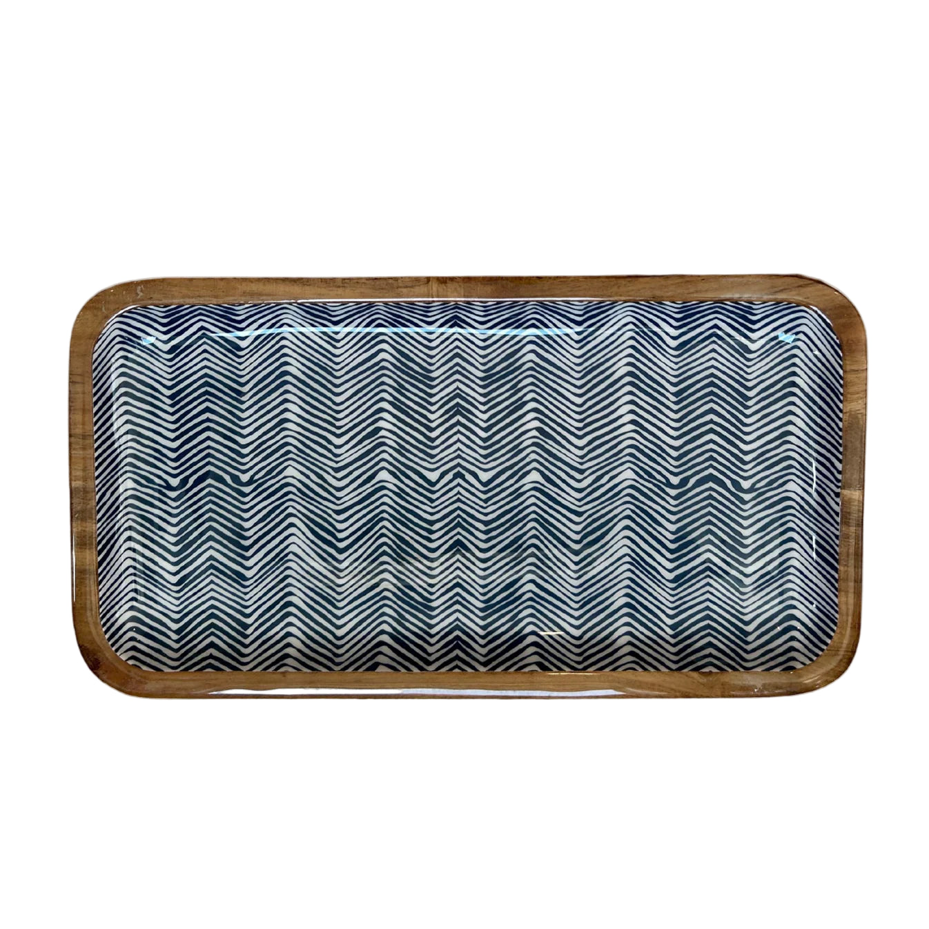 Small Blue Herringbone Mango Wood Tray