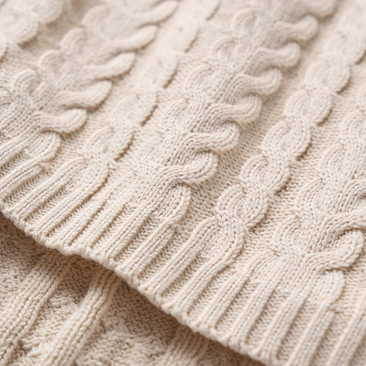 Cable Knit Baby Blanket- Wheat