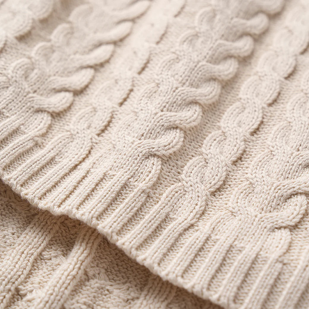 Cable Knit Baby Blanket- Wheat