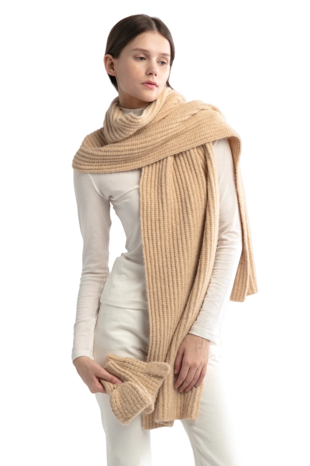 Ribbed Wool Scarf- Camel