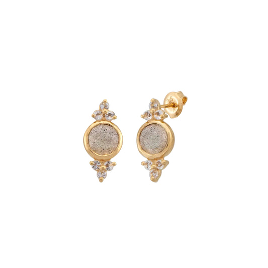 Labradorite Stud Earrings With Topaz Accents