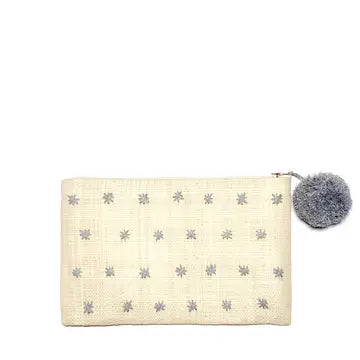 Raffia Pouch - Gray Stars